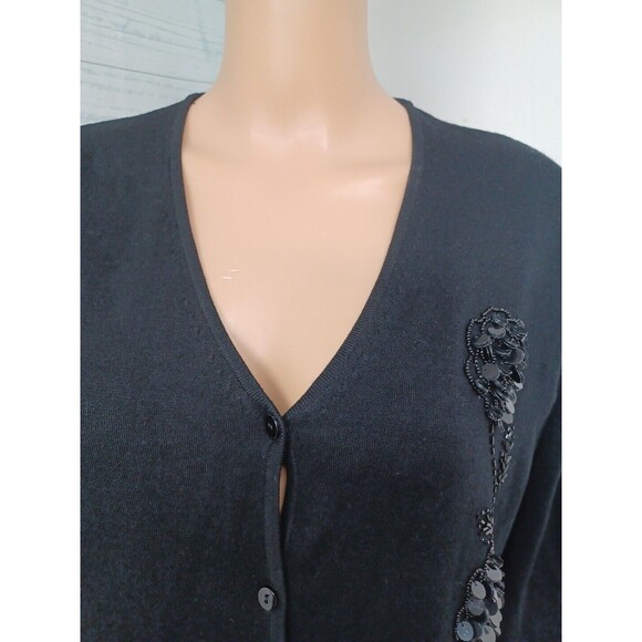 Loulou Cardigan Sweater Sz L Black Beaded Embellished - Picture 2 of 9